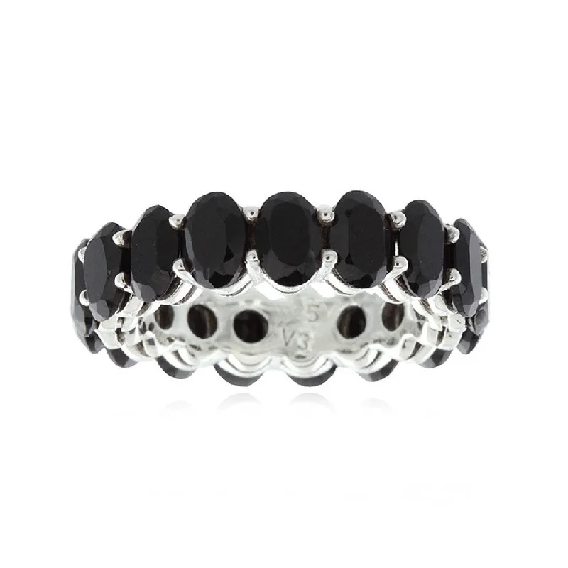 Women’s pearl engagement rings-Sterling Silver 6x4 mm Oval Cut Black Spinel Eternity Ring