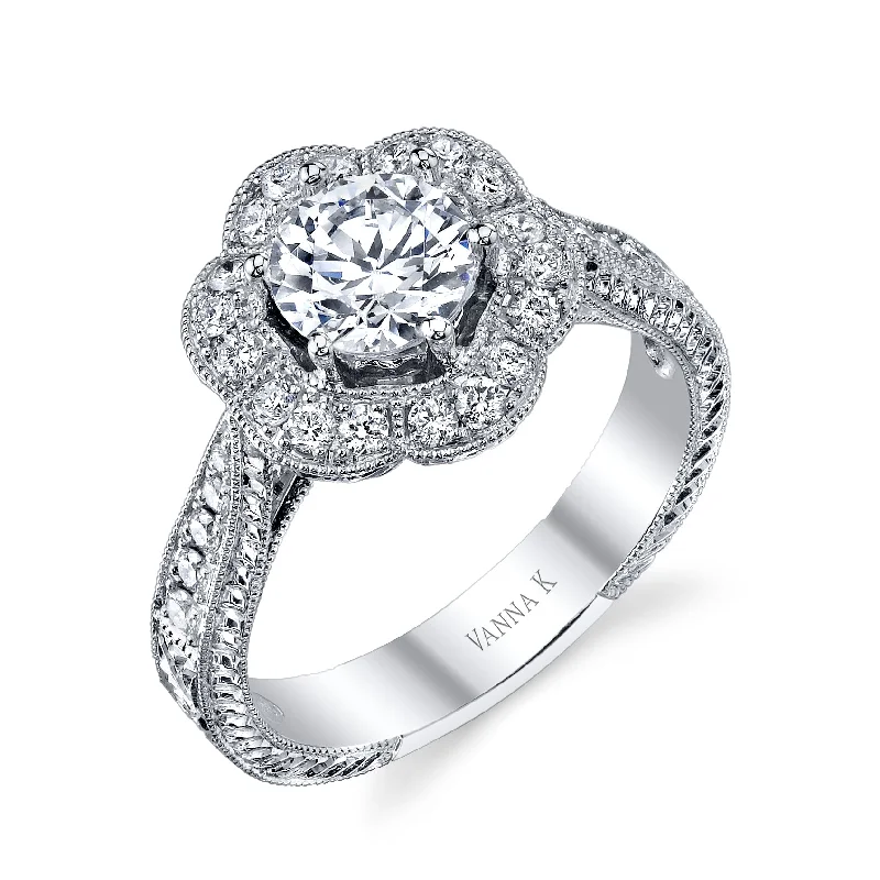 Women’s square diamond engagement rings-18K White Gold Halo Diamond Engagement Ring