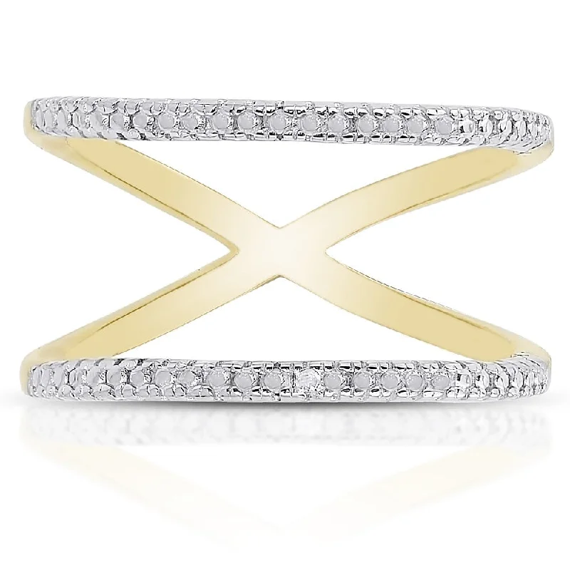 Women’s engraved rings-Finesque Gold Over Sterling Silver Diamond Accent Double Row Ring