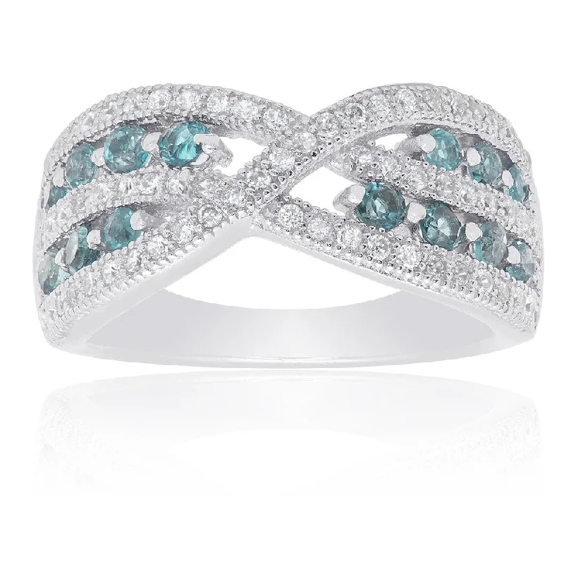 Women’s diamond rings-Dolce Giavonna Sterling Silver London Blue Topaz and Cubic Zirconia Infinity Ring