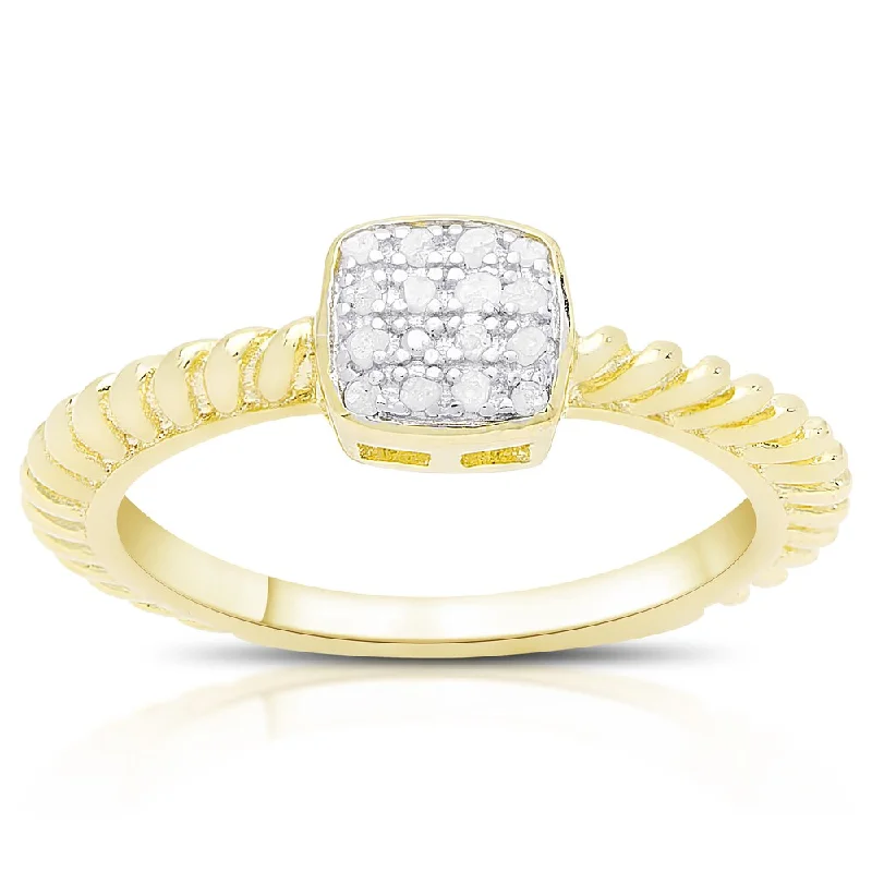 Women’s textured rings-Finesque Gold Over Sterling Silver 1/0 Ct TDW Diamond Square Ring