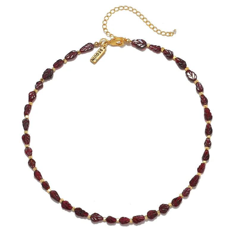 Women’s high-end necklaces-Garnet Leaf Choker Necklace