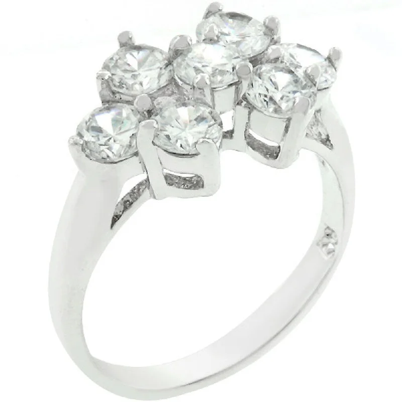 Women’s emerald cut rings-Round Cubic Zirconia Cluster Ring