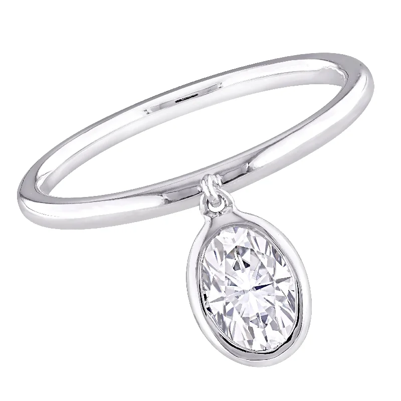 Women’s silver wedding rings-Miadora 1ct DEW Created Moissanite Drop Pendant Ring in Sterling Silver