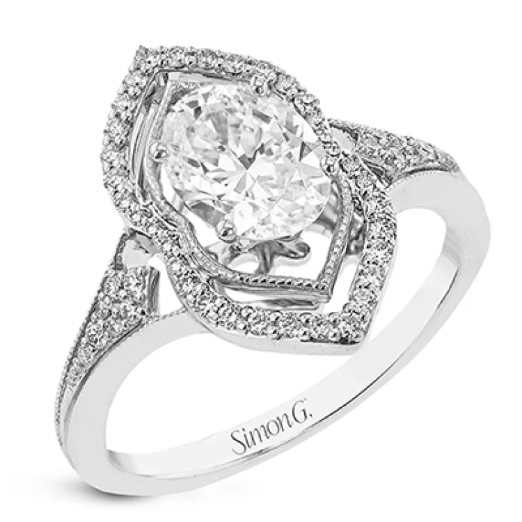 Women’s simple solitaire engagement rings-A unique art deco style engagement ring in two-tone 18K gold accented by 0.21 ctw. of round diamonds