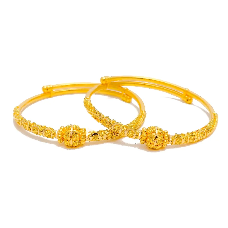 Women’s elegant charm bracelets-Charming Bold 22k Gold Baby Bangle Pair