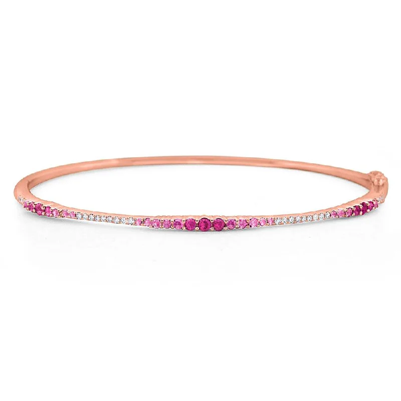 Women’s birthstone bracelets-Pink Sapphire & Diamond Ombré Bangle Set in 14 Kt. Gold