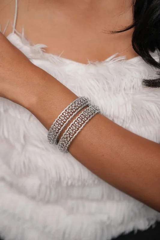 Women’s rose gold bracelets-Hailey Thick Openable Diamond  Bangles