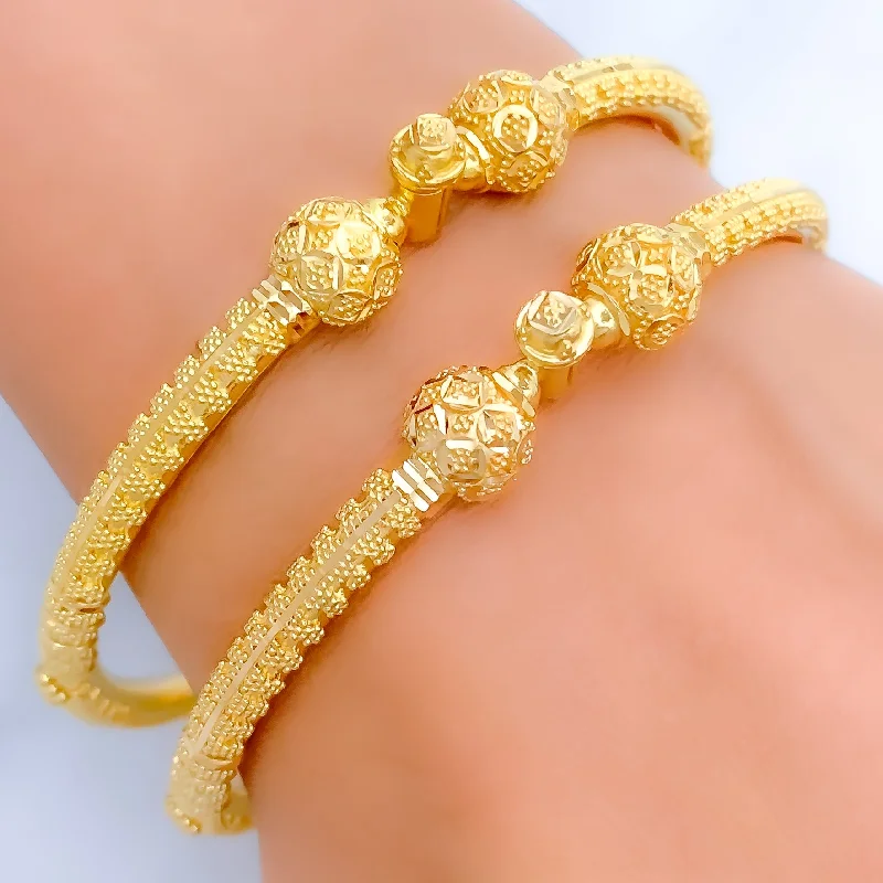 Women’s silver bangle sets-Palatial Graceful Fine Beaded 22k Gold Pipe Bangles