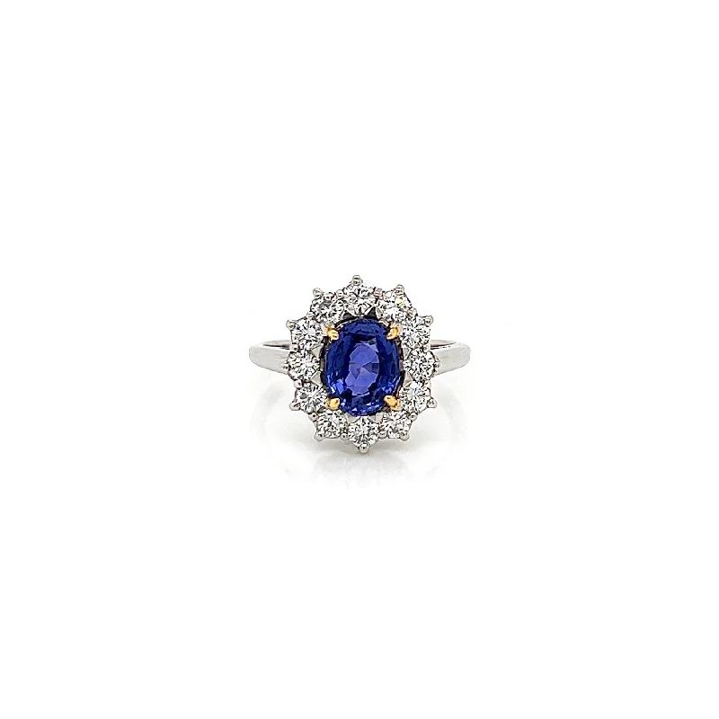 Women’s platinum and diamond engagement rings-2.76 Total Carat Sapphire and Diamond Halo Ladies Engagement Ring GIA