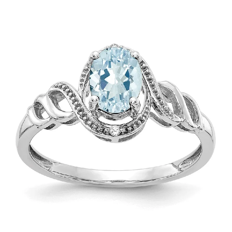 Women’s platinum diamond solitaire engagement rings-10k White Gold Aquamarine and Diamond Ring-WBC-10XB312