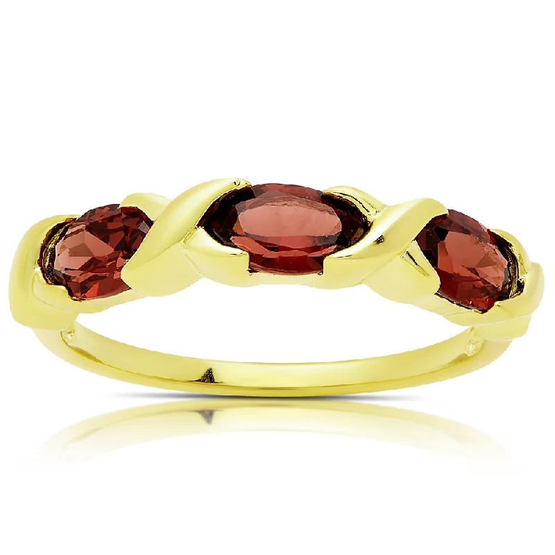 Women’s silver wedding rings-Dolce Giavonna Gold Over Sterling Silver Garnet Three Stone Ring