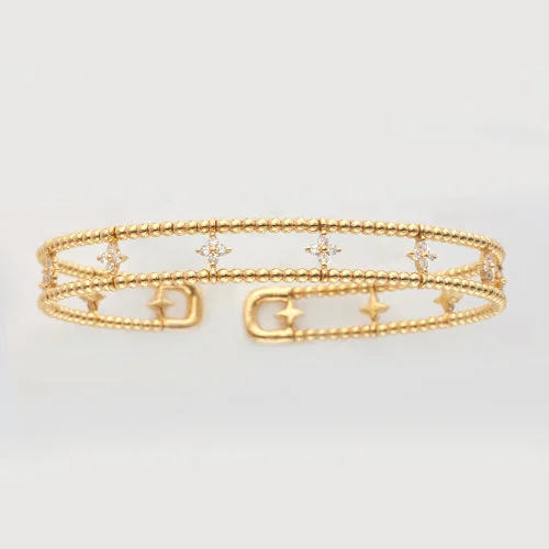 Women’s trendy bangles-14KY 0.80CTW DIAMOND OPEN CUFF BANGLE - 8 BEADS