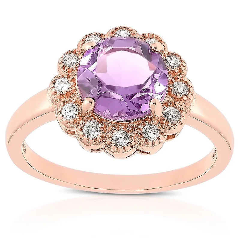 Women’s sapphire engagement rings-Dolce Giavonna Rose Gold Over Sterling Silver Amethyst and Cubic Zirconia Flower Ring