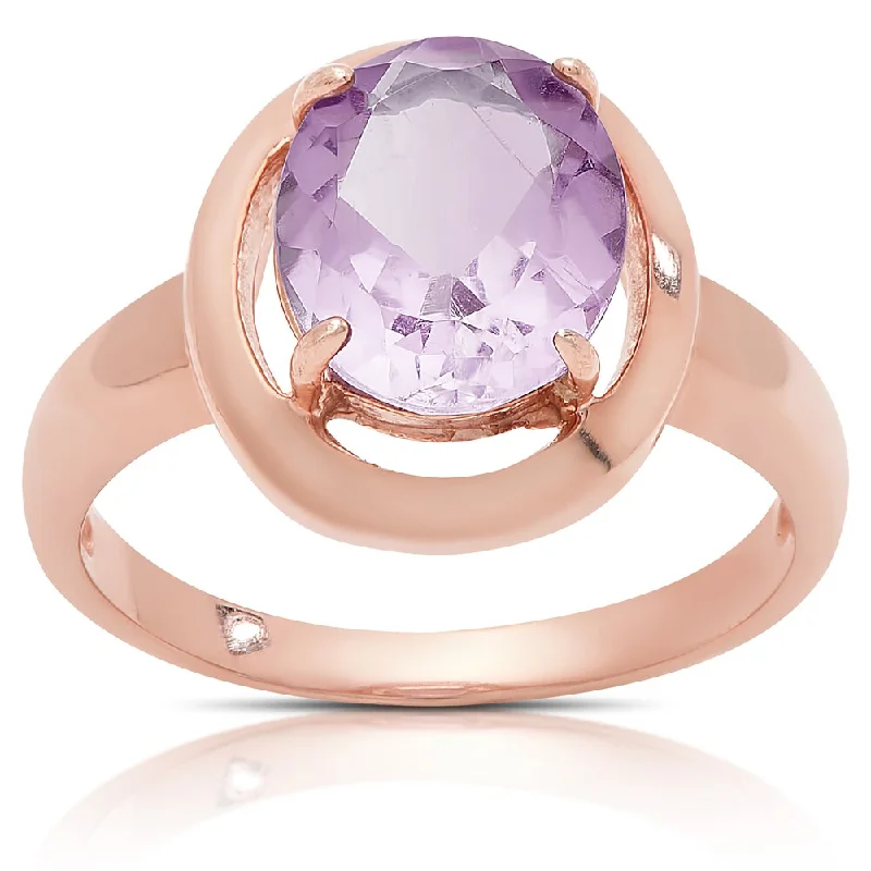 Women’s vintage style rings-Dolce Giavonna Rose Gold Over Sterling Silver Oval Amethyst Solitaire Ring