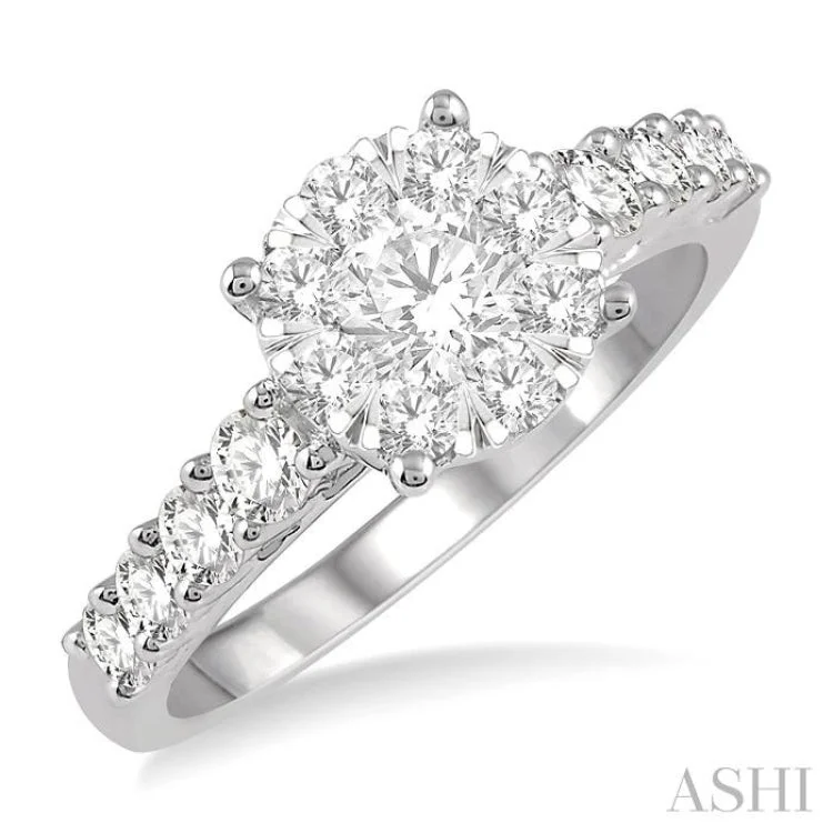 Women’s classic engagement rings-1 1/10 Ctw Round Cut Lovebright Diamond Ring in 14K White Gold