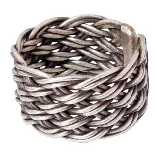 Women’s luxury diamond rings-Handmade Sterling Silver 'Woven Rattan' Ring (Thailand)