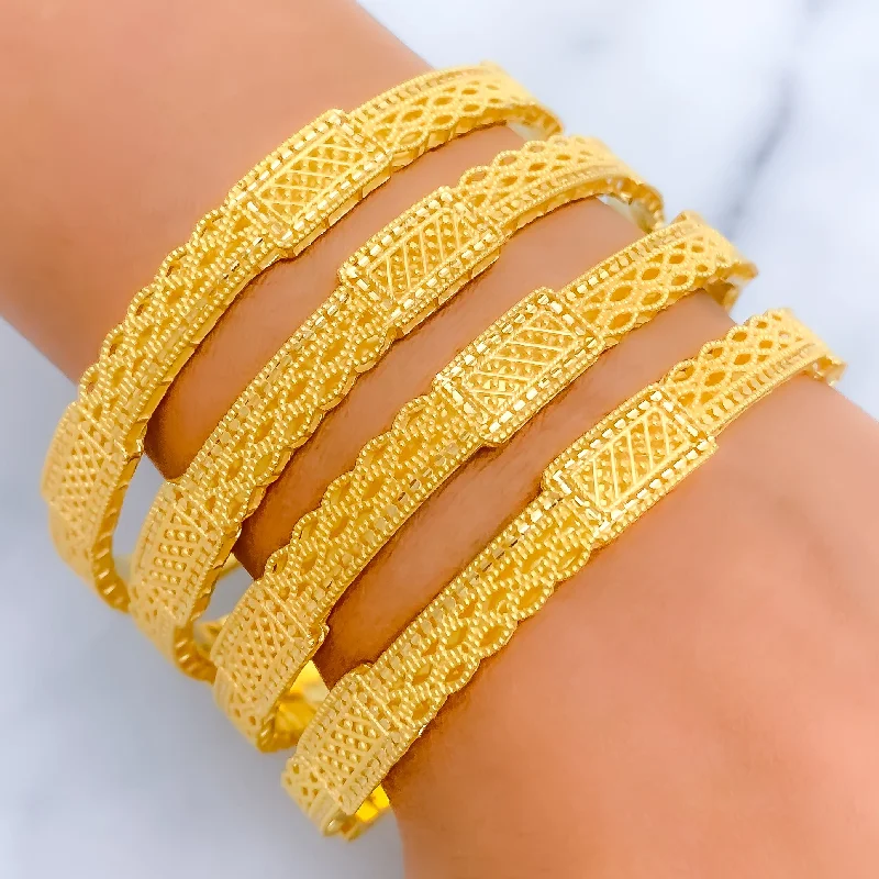 Women’s black bangles-Extravagant Netted 21k Gold Bangles