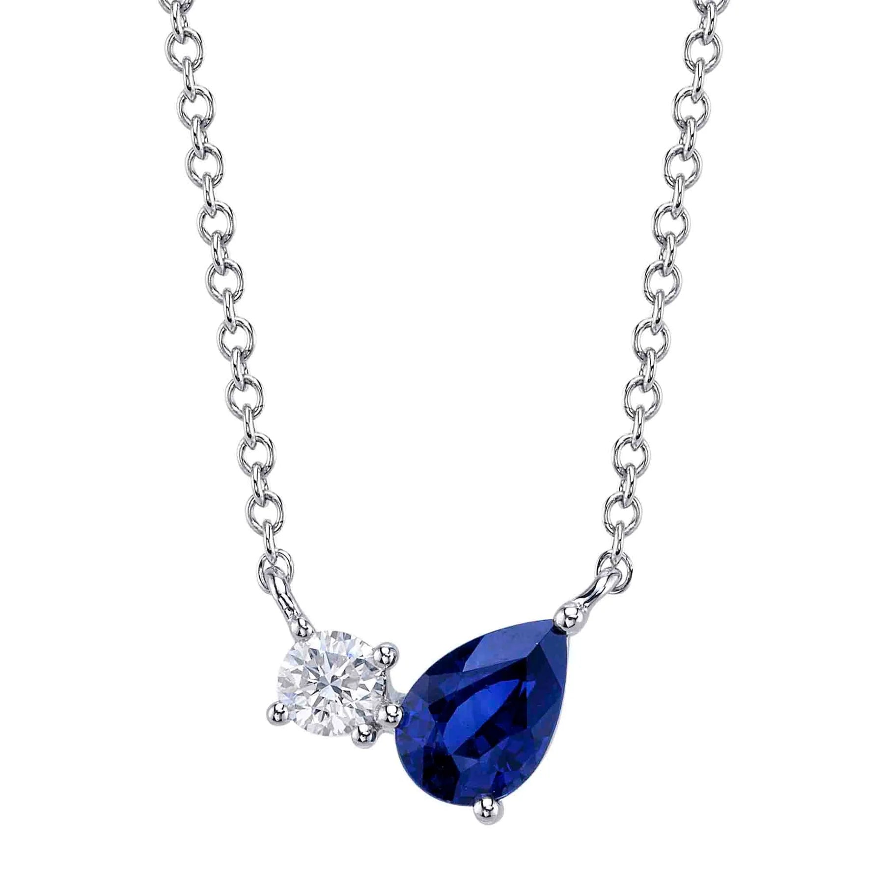 Women’s flower necklaces-0.11ctw Diamond & Blue Sapphire Necklace