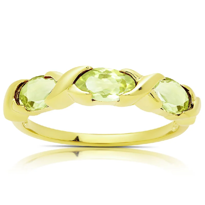 Women’s anniversary rings-Dolce Giavonna Gold Over Sterling Silver Peridot Three Stone Ring