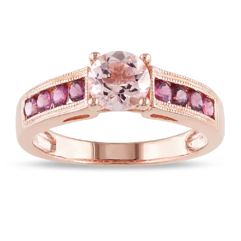 Women’s fancy diamond rings-Miadora Rose-plated Silver Round-cut Morganite and Pink Tourmaline Ring