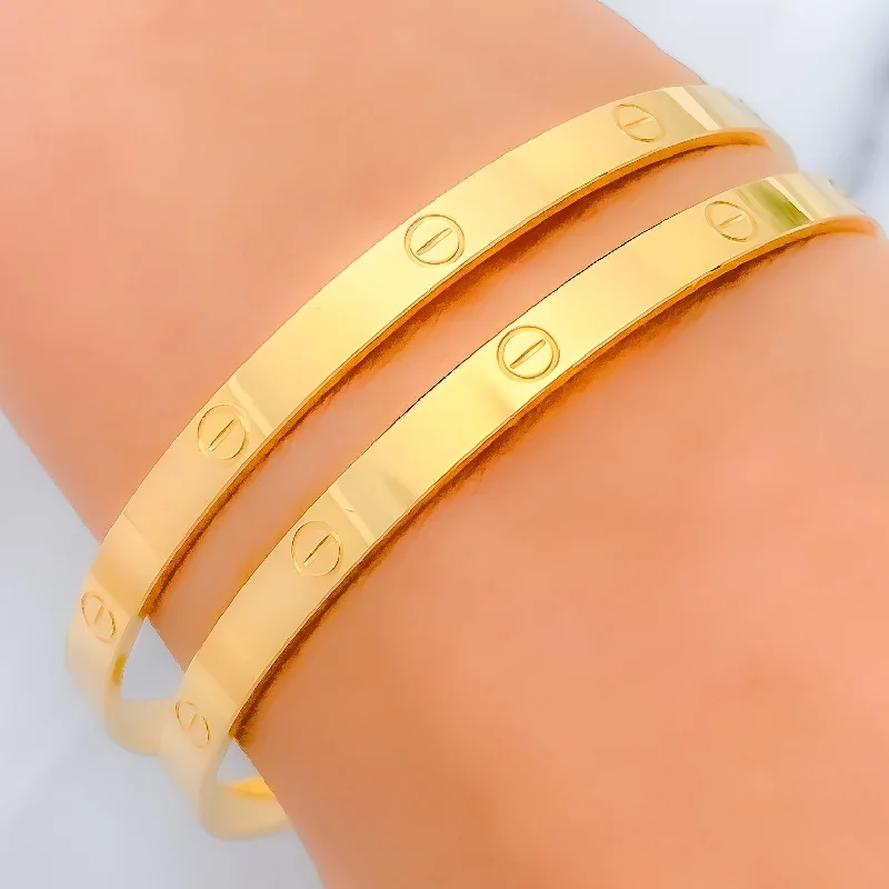 Women’s crystal bracelets-Contemporary High Finish 22k Gold Bangles 2.10