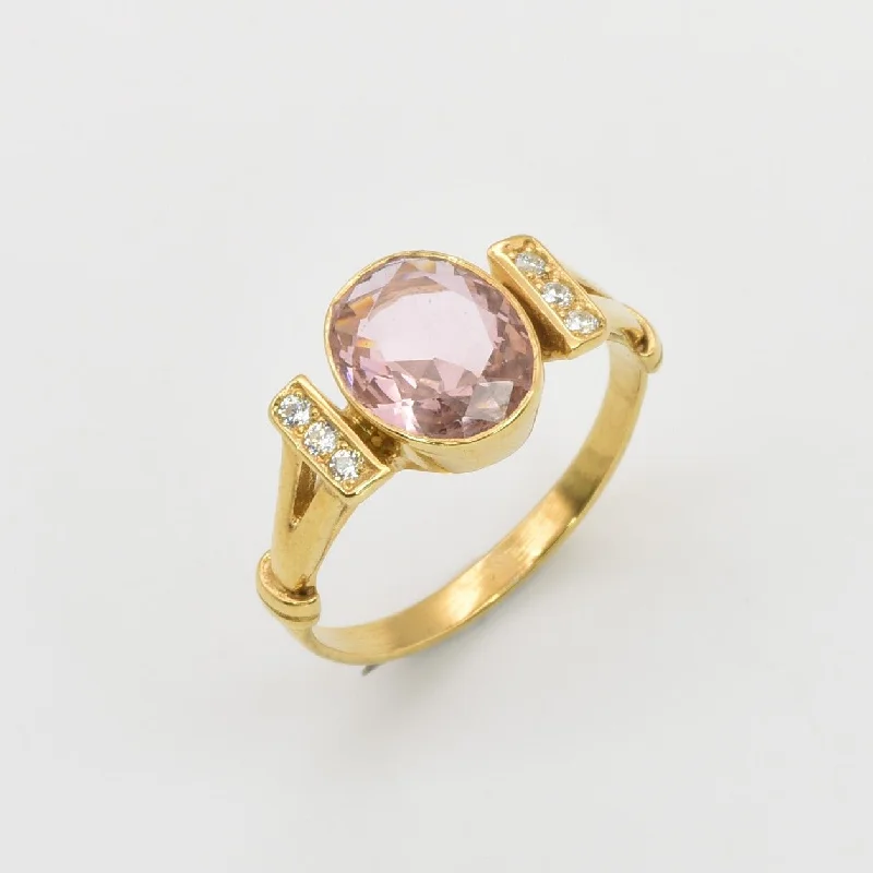 Women’s gold engagement rings-Gold Morganite Ring - Pink Engagement Ring, Pink Diamond Ring