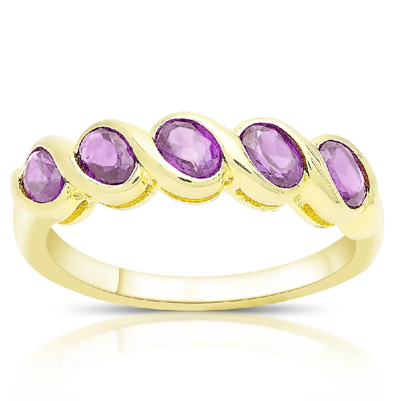 Women’s adjustable gemstone rings-Dolce Giavonna Gold Over Silver or Sterling Silver Oval Gemstone Five Stone Ring