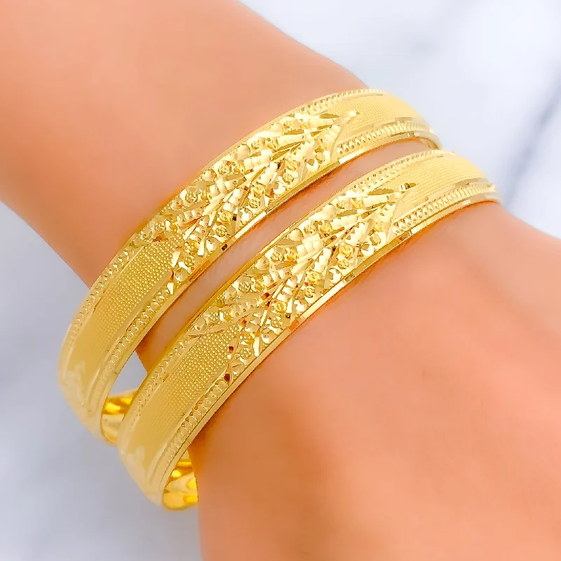 Women’s stackable bracelets-Dazzling Golden Elegant 22k Gold Bangle Pair