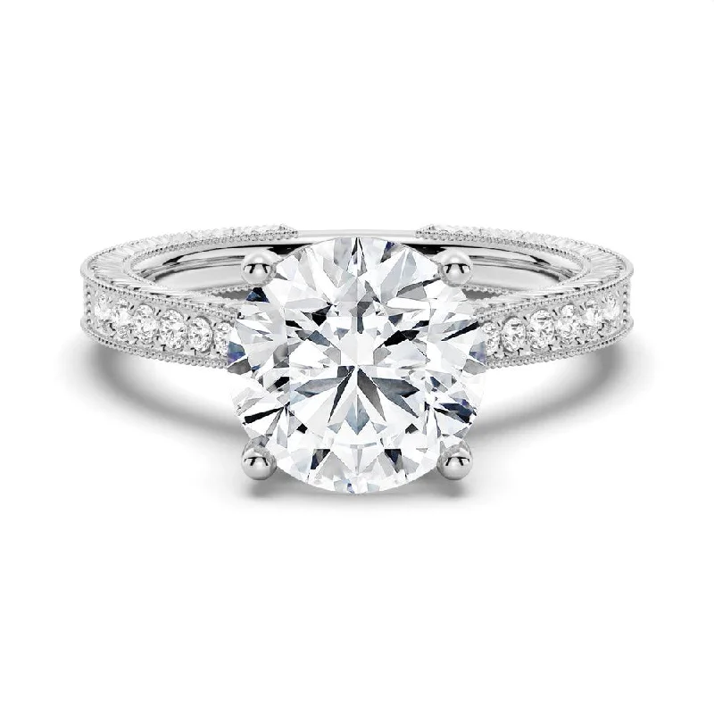 Women’s sapphire engagement rings-Vintage Round Cut Moissanite Engagement Ring With Milgrain Edges