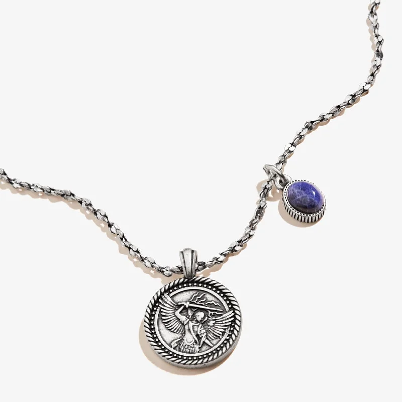 Women’s custom birthstone necklaces-Archangel Michael Duo Charm Necklace