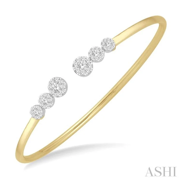 Women’s silver bracelets-3/4 Ctw Round Cut Lovebright Diamond Open Cuff Bangle in 14K Yellow and White Gold