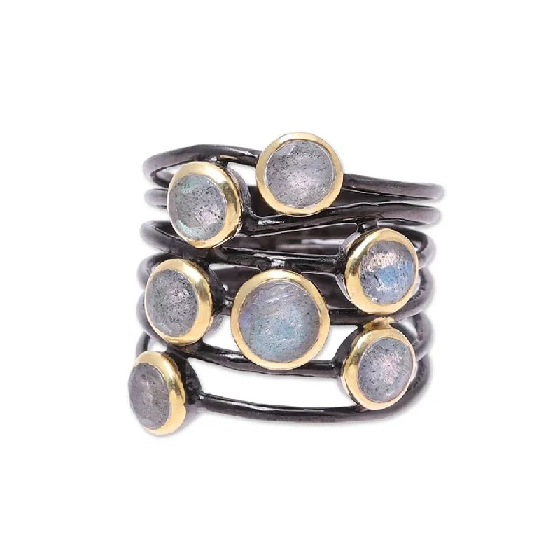 Women’s solid gold rings-NOVICA Dewy Morn, Gold accented labradorite cocktail ring