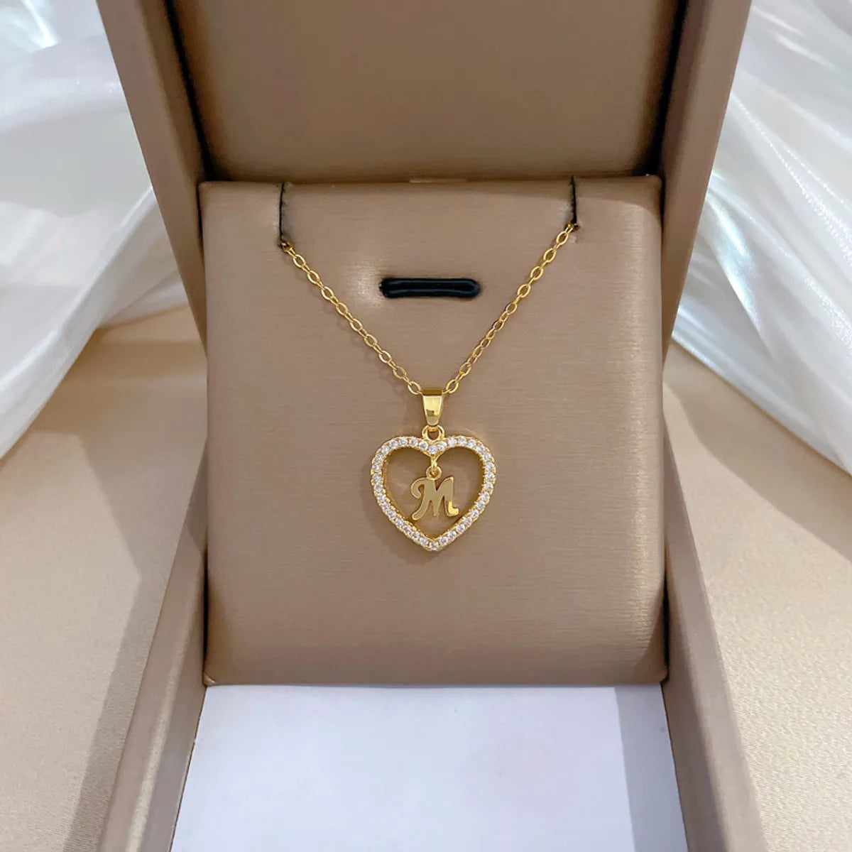 Women’s vintage-style necklaces-Ig Style Modern Style Simple Style Letter Heart Shape Titanium Steel Copper Inlay Artificial Gemstones Pendant Necklace