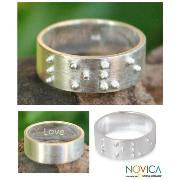 Women’s engagement rings with diamonds-Handmade Sterling Silver 'Braille Love' Ring (Thailand)