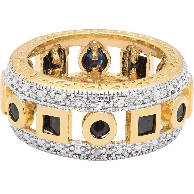 Women’s stacked engagement rings-Dolce Giavonna Gold Over Sterling Silver Sapphire and Diamond Accent Geometric Design Ring