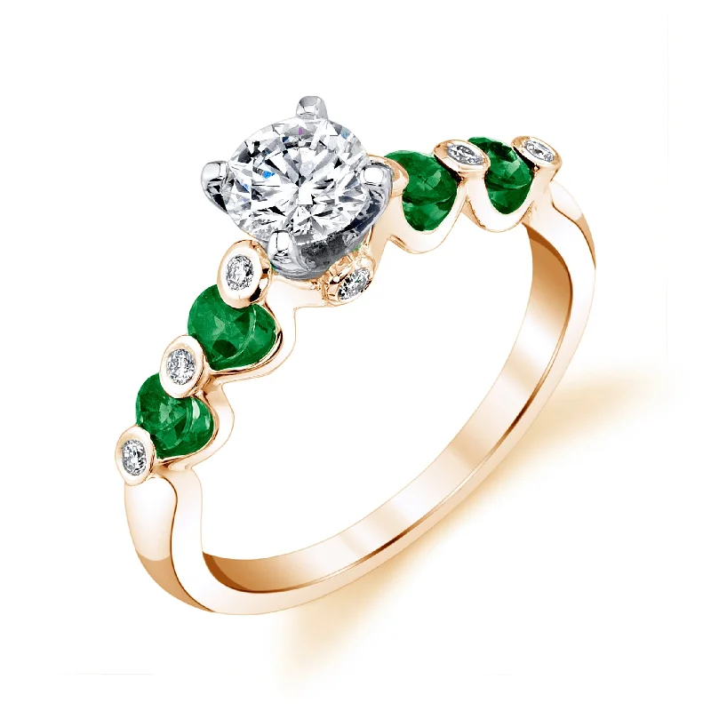 Women’s engagement rings with rubies-14K Yellow Gold Engagement Ring With Diamonds And Emeralds