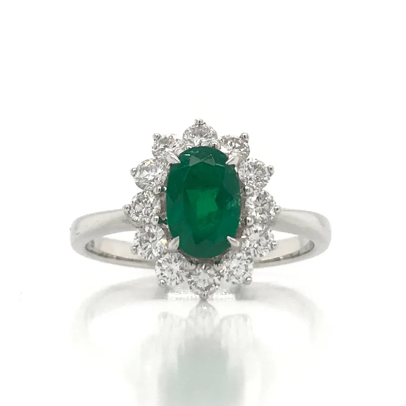 Women’s modern engagement rings-"LADRG01419 " Oval Green Emerald Diamond Ring