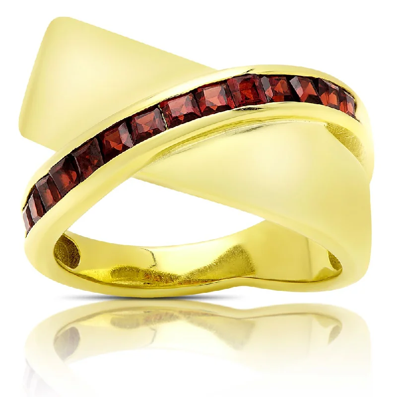 Women’s engagement rings-Dolce Giavonna Gold Over Sterling Silver Garnet Criss-cross Design Ring