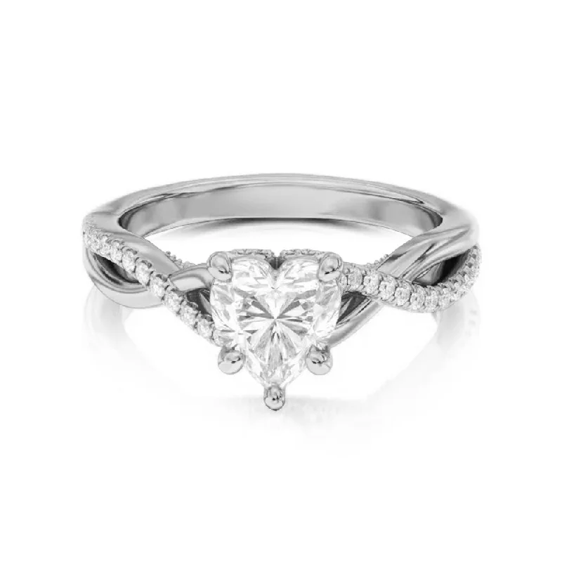 Women’s oval engagement rings-Heart Shaped Moissanite Twisted Band Engagement Ring with Hidden Accents