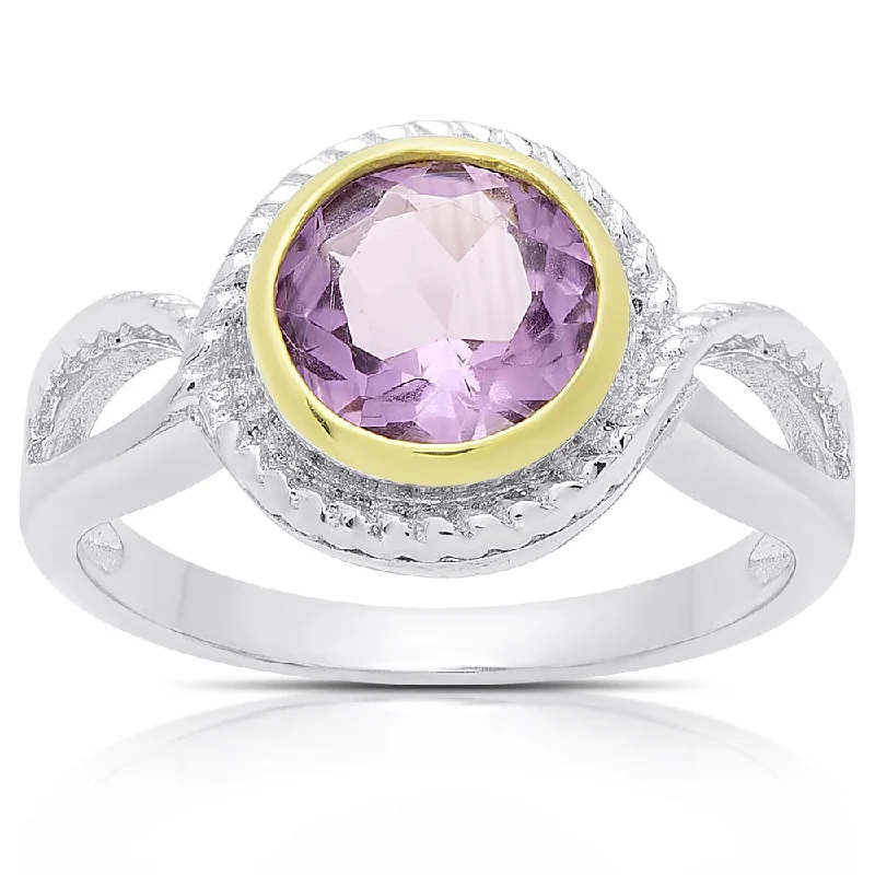 Women’s vintage style rings-Dolce Giavonna Sterling Silver Amethyst Circle Ring