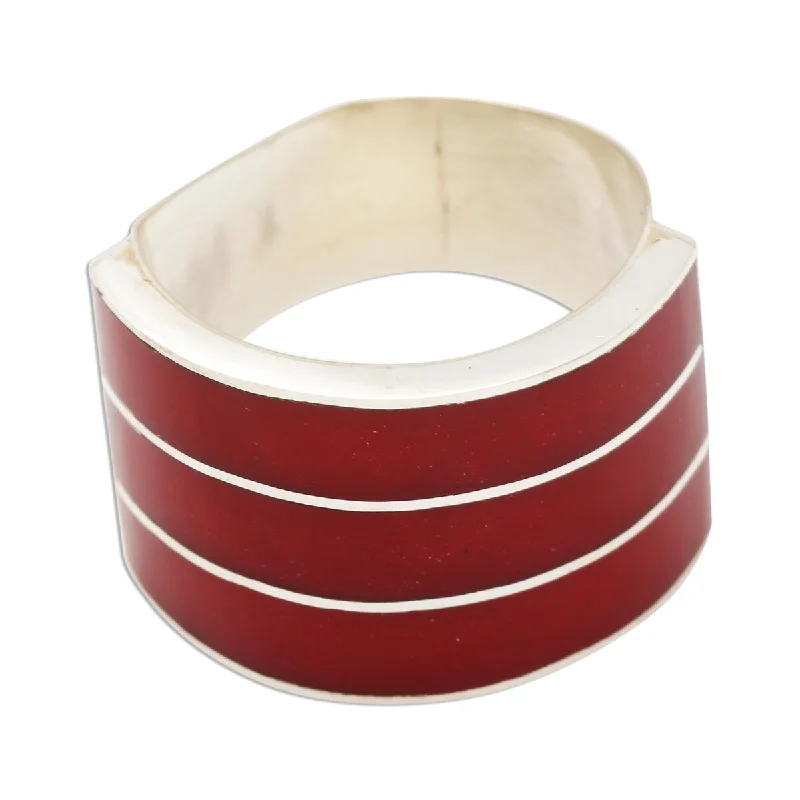 Women’s fancy diamond rings-NOVICA Band of Three - Red, Sterling silver band ring