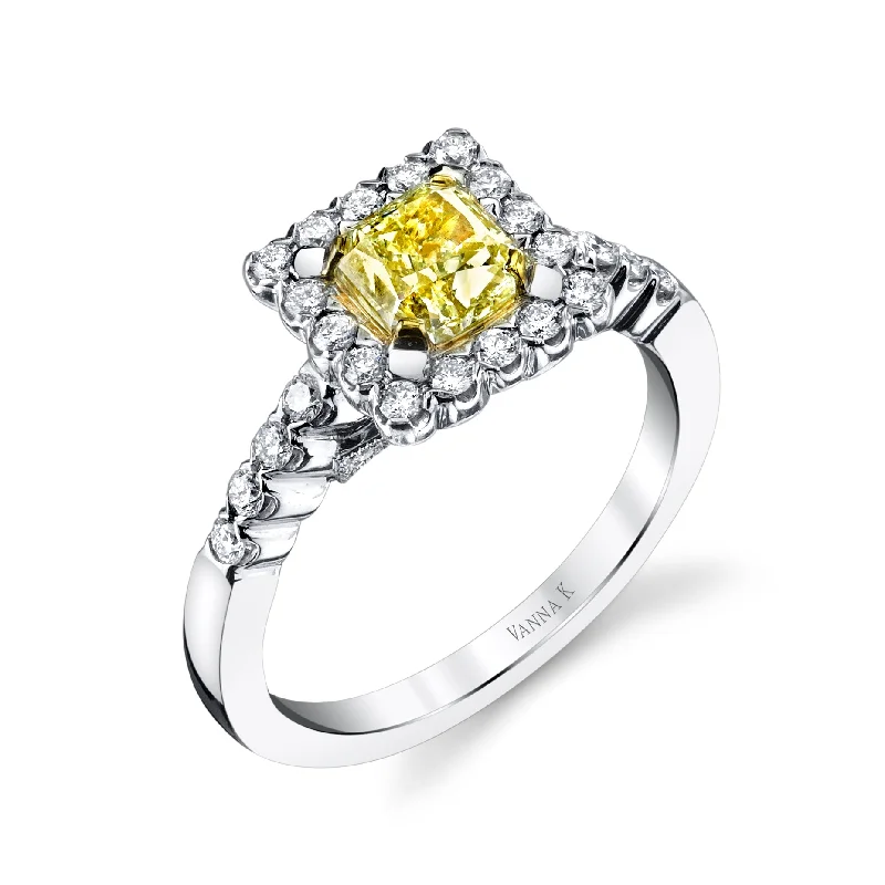 Women’s diamond engagement rings-18K YELLOW DIAMOND HALO ENGAGEMENT RING