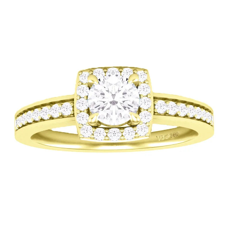 Women’s chunky gemstone rings-Yellow Gold Moissanite and White Diamond Halo Ring