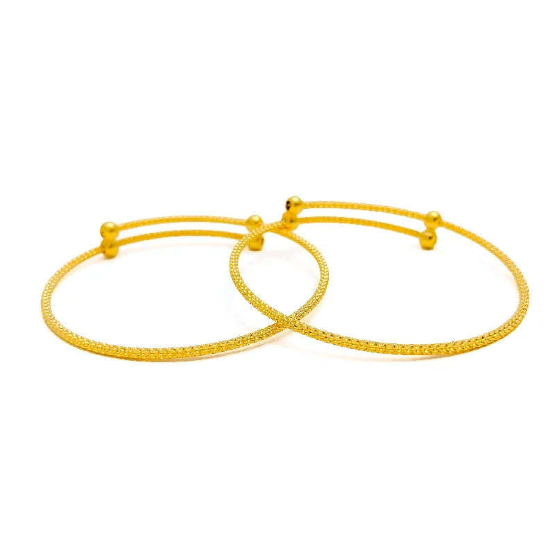 Women’s floral bracelets-Petite Classy 22k Gold Adjustable Baby Bangle Pair