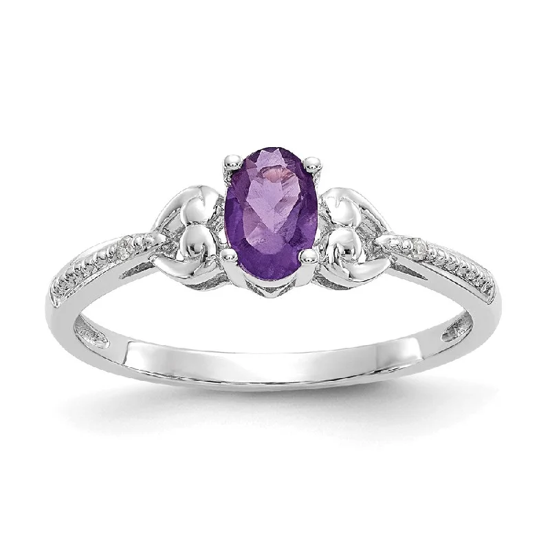 Women’s eternity diamond engagement rings-10k White Gold Amethyst and Diamond Ring-WBC-10XB287