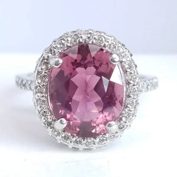 Women’s eternity diamond engagement rings-"LADRG01423" 4.98Carat Pink Tourmaline Ladies Diamond Ring