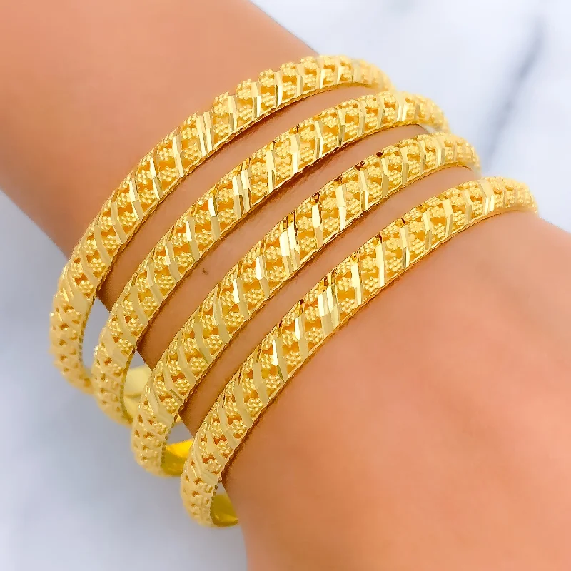 Women’s rhinestone bracelets-Alternating Striped 21k Gold Bangles