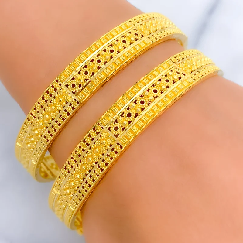 Women’s solid gold bangles-Intricate Traditional 22k Gold Bangle Pair