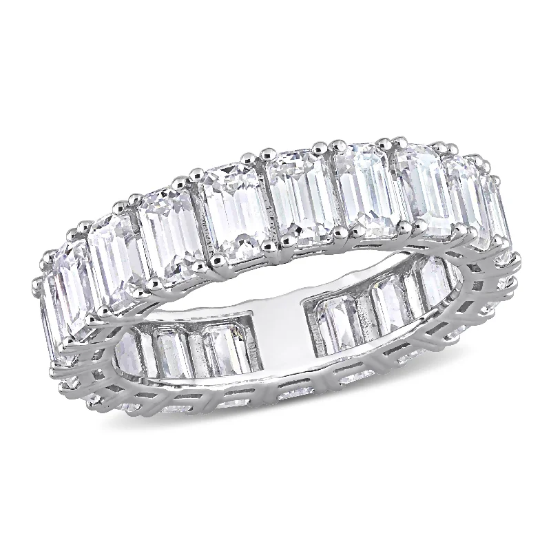 Women’s statement rings-Miadora 6 1/3ct DEW Emerald Cut Created Moissanite Eternity Ring in 14k White Gold